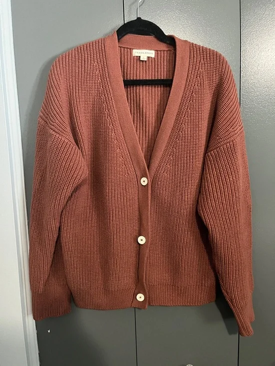 Tradlands Rust-Brown V-Neck Button Cardigan - Picture 6 of 8